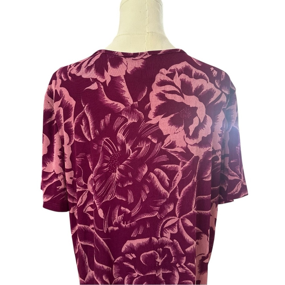 Jaclyn Smith Women's XL Magenta Rose Floral Stretchy Curvy Work Casual Blouse - Picture 4 of 6